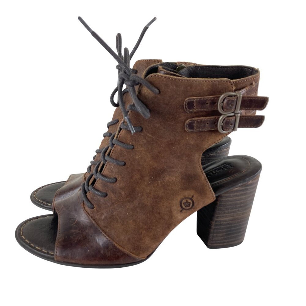Born Womens Sz 8 Suede Leather Block Heel Ankle Strap Sandal Boho Festival Brown